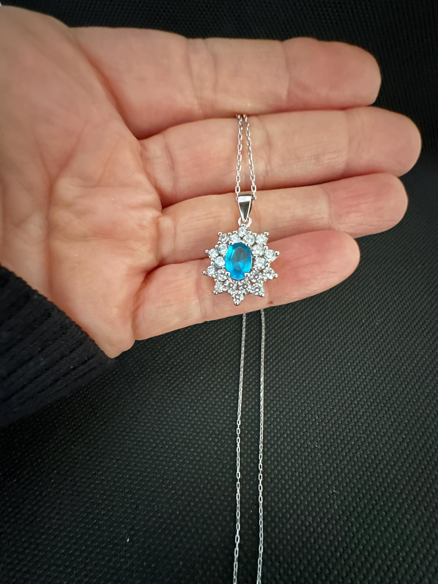 Dainty Blue Topaz Necklace in Sterling Silver– December Birthstone Floral Pendant - Gift For Her