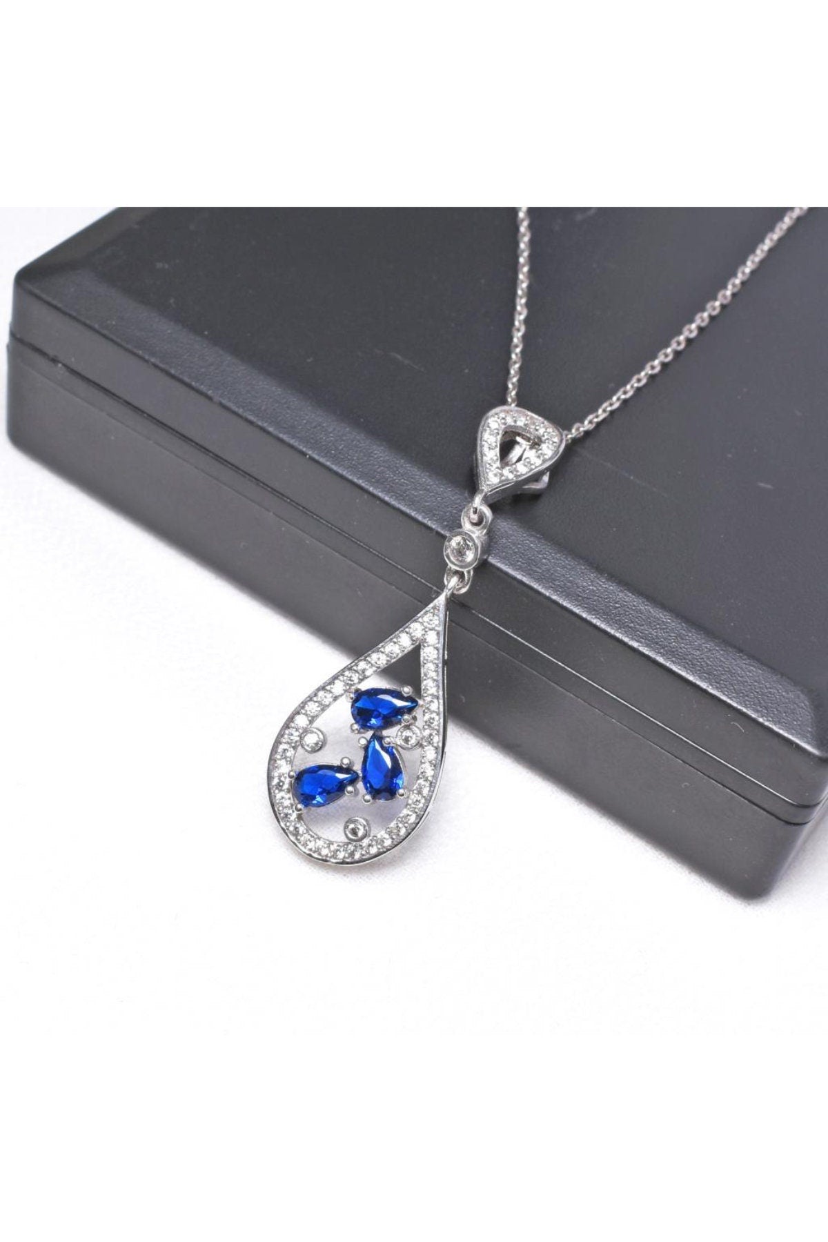 Sterling Silver Sapphire Pendant - September Birthstone Teardrop Necklace -
