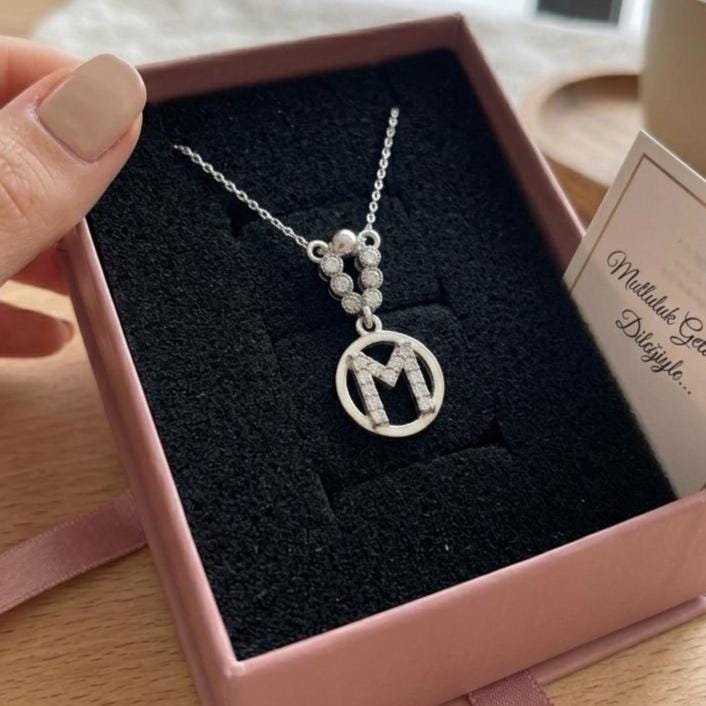 Sterling Silver Letter M Necklace - Personalized Zircon Initial Jewelry