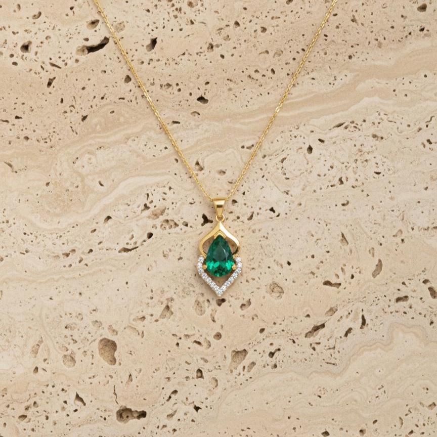 Gold Vermeil Emerald Pendant - Sterling Silver May Birthstone Necklace