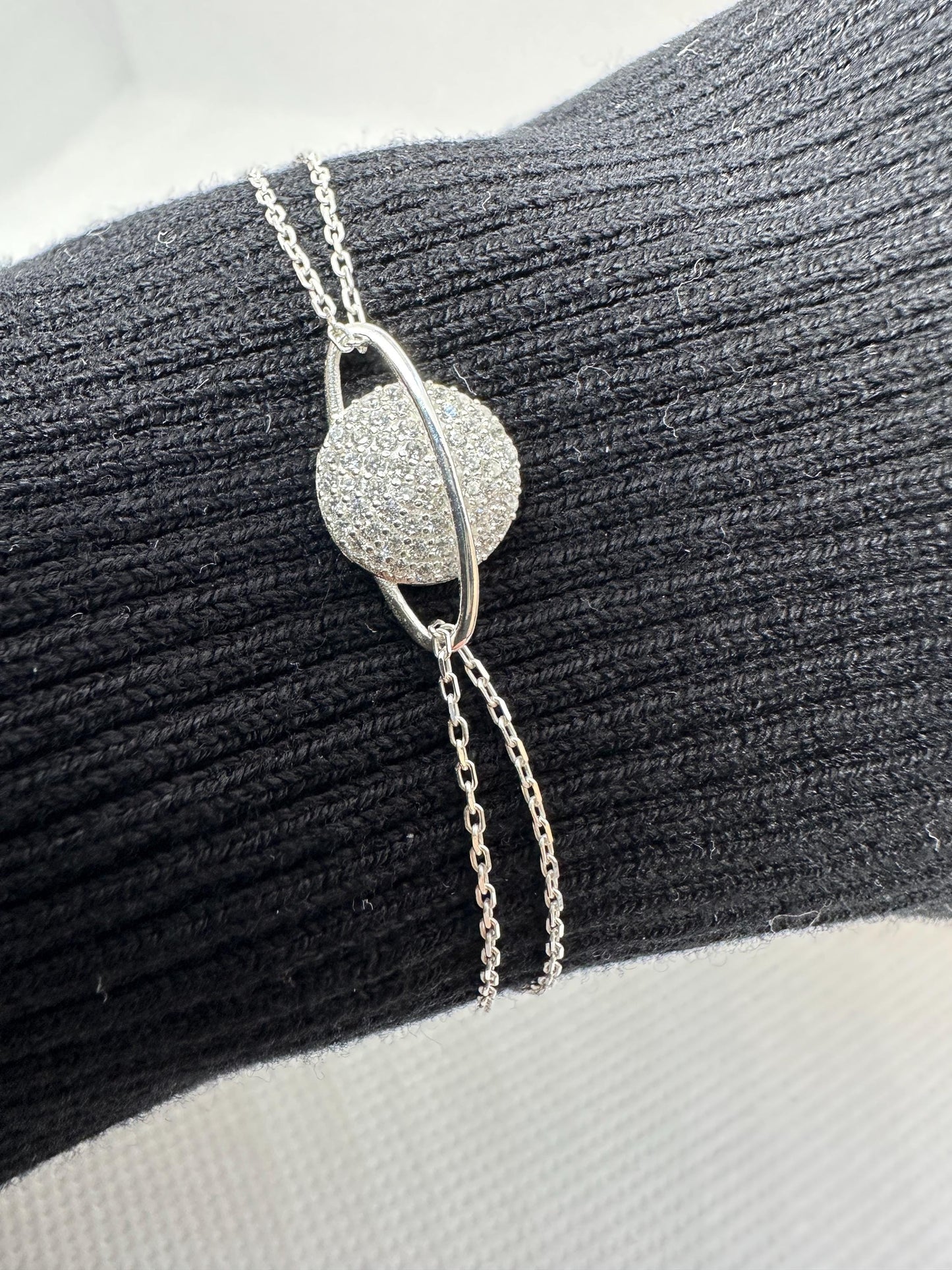 Celestial Planet Sterling Silver Bracelet - Handmade Zircon Jewelry