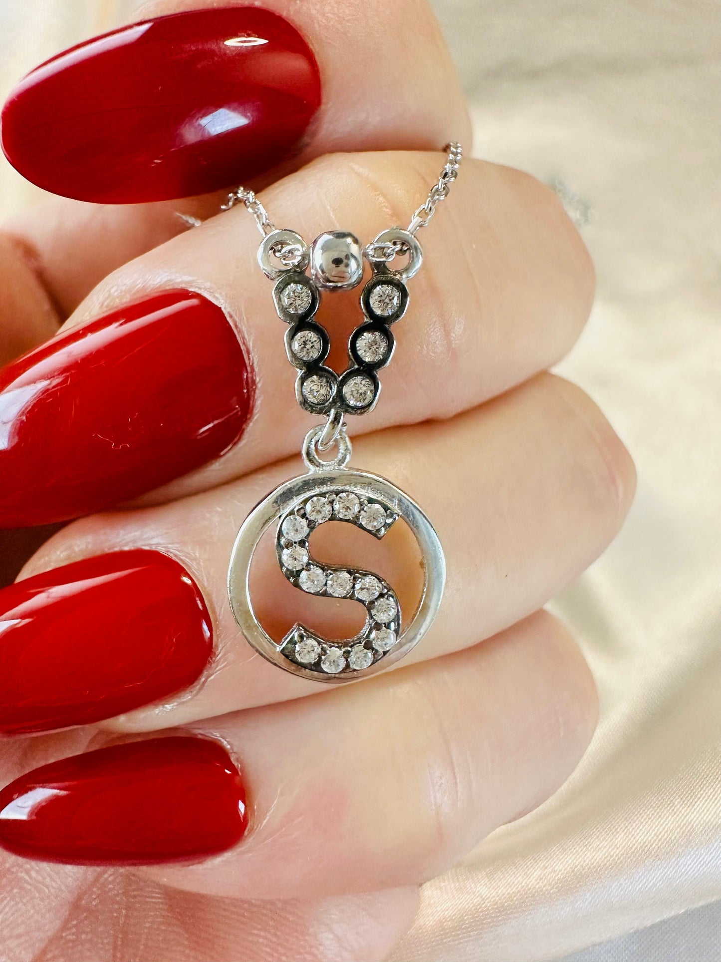 Custom O Initial Necklace in Sterling Silver - Sparkling Zircon Letter Jewelry