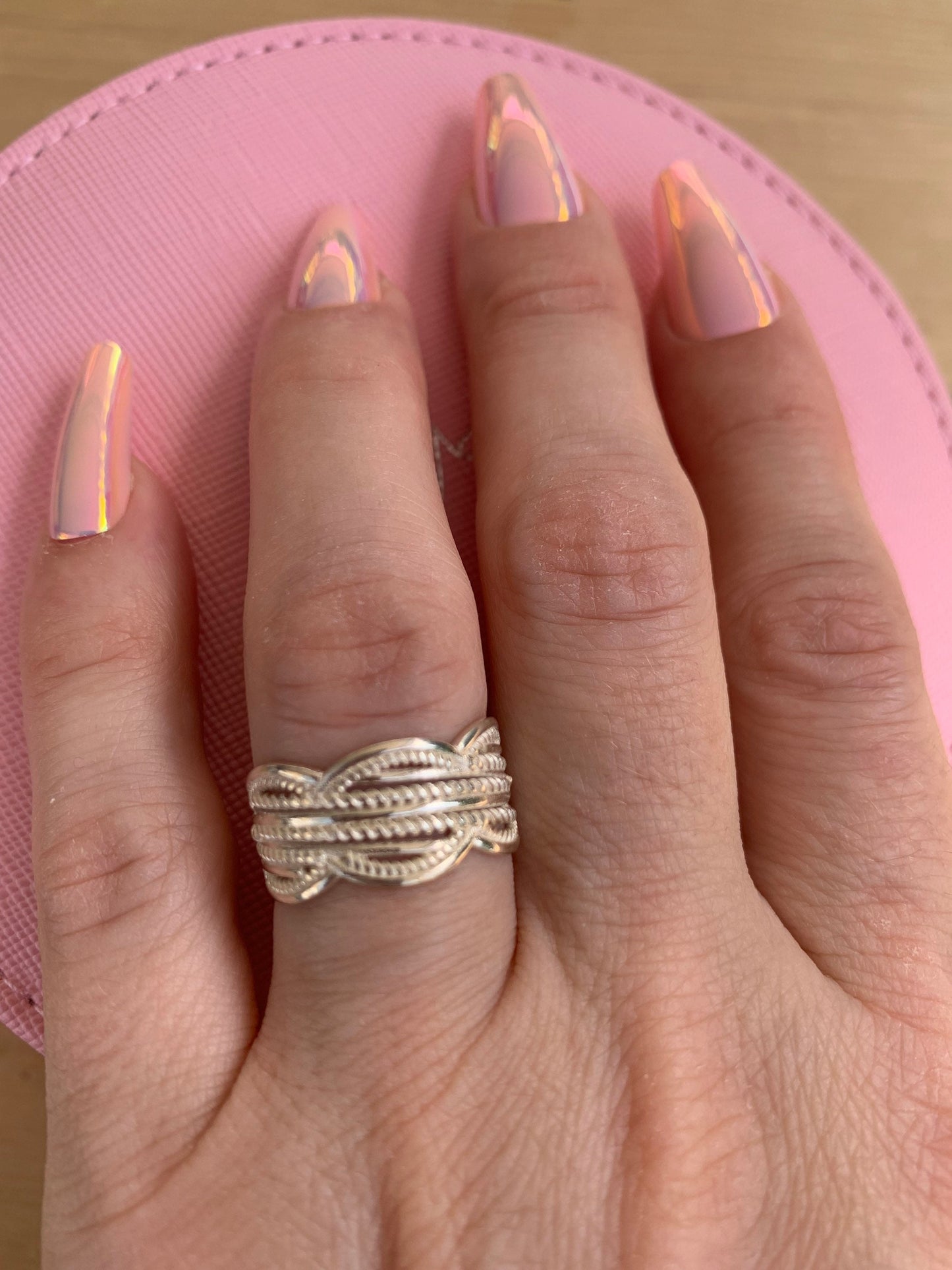 Handmade Chunky Sterling Silver Boho Ring - Adjustable Size 6-8