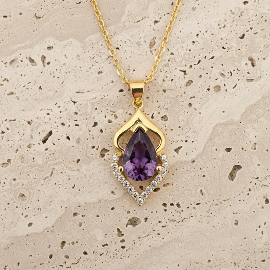 Gold Vermeil Amethyst Pendant Necklace -February Birthstone -
