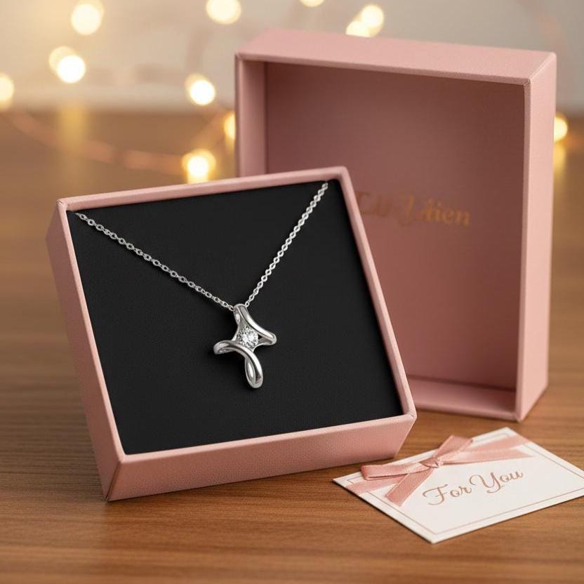 Minimalist Sterling Silver Cross Necklace with Zircon Solitaire Stone