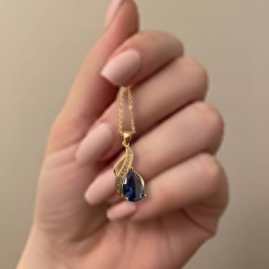 Royal Blue Gold Vermeil Sapphire Pendant - September Birthstone Necklace