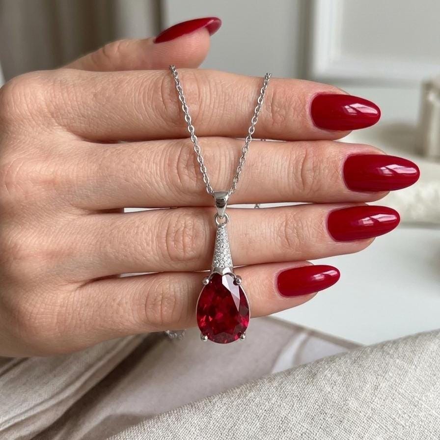Ruby Necklace in Sterling Silver- July Birthstone Jewelry-Gift For Her