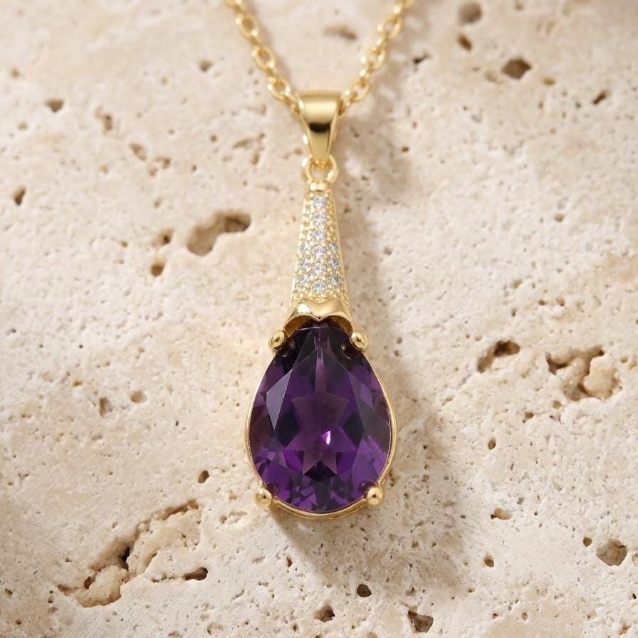 Amethyst Gold Vermeil Necklace -February Birthstone Jewelry-