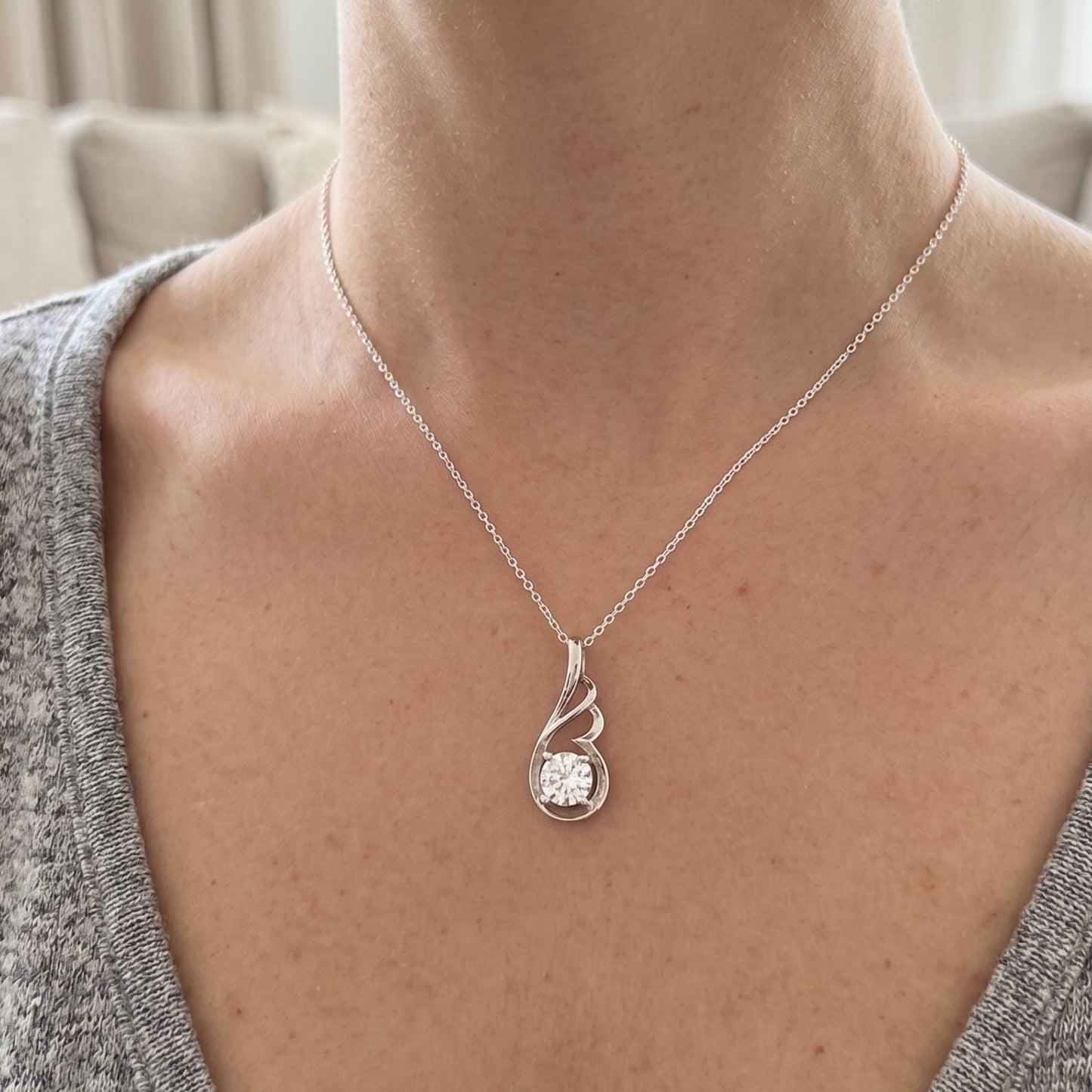 Angel Wing Necklace in Sterling Silver - April Birthstone Necklace -Gift For Her