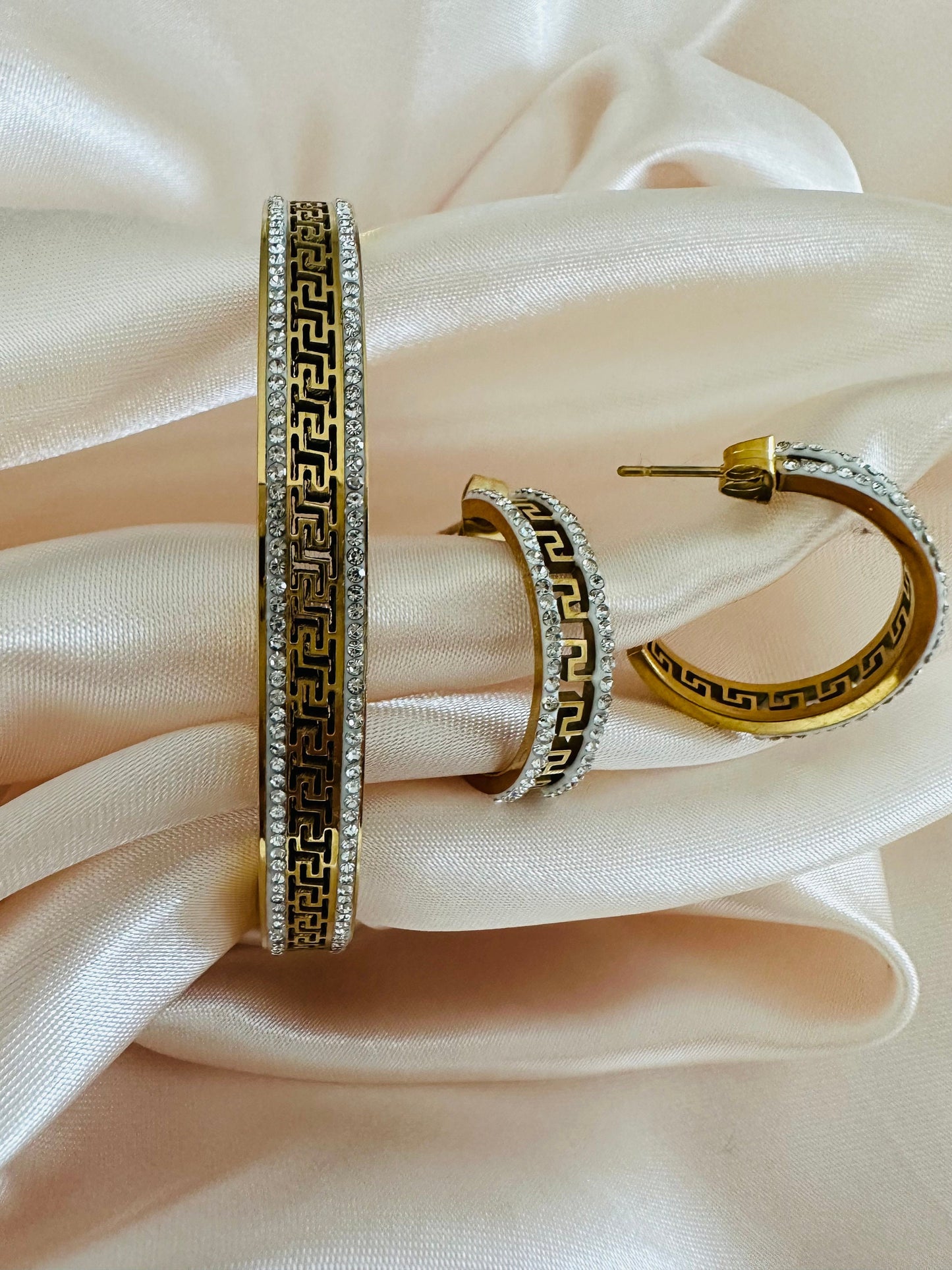 Gold Bangle: Greek Key Stainless Steel Bracelet