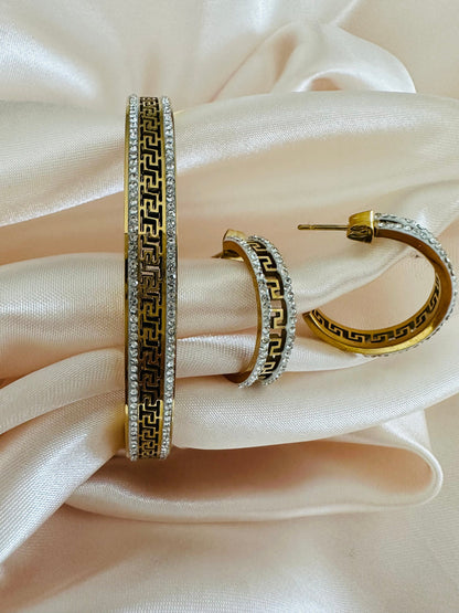 Gold Bangle: Greek Key Stainless Steel Bracelet