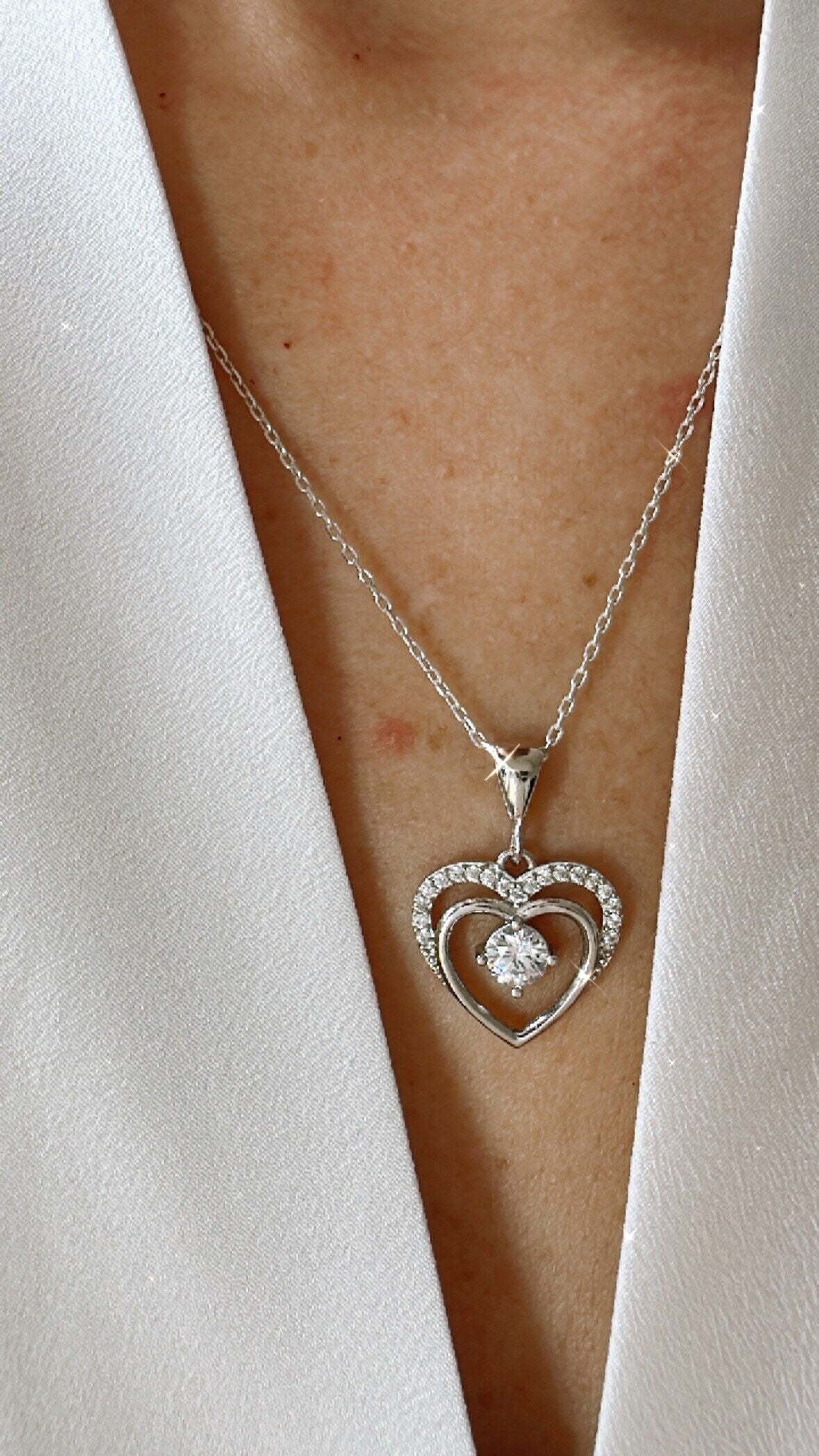Dainty Sterling Silver Heart Necklace - Open Heart Pendant Jewelry
