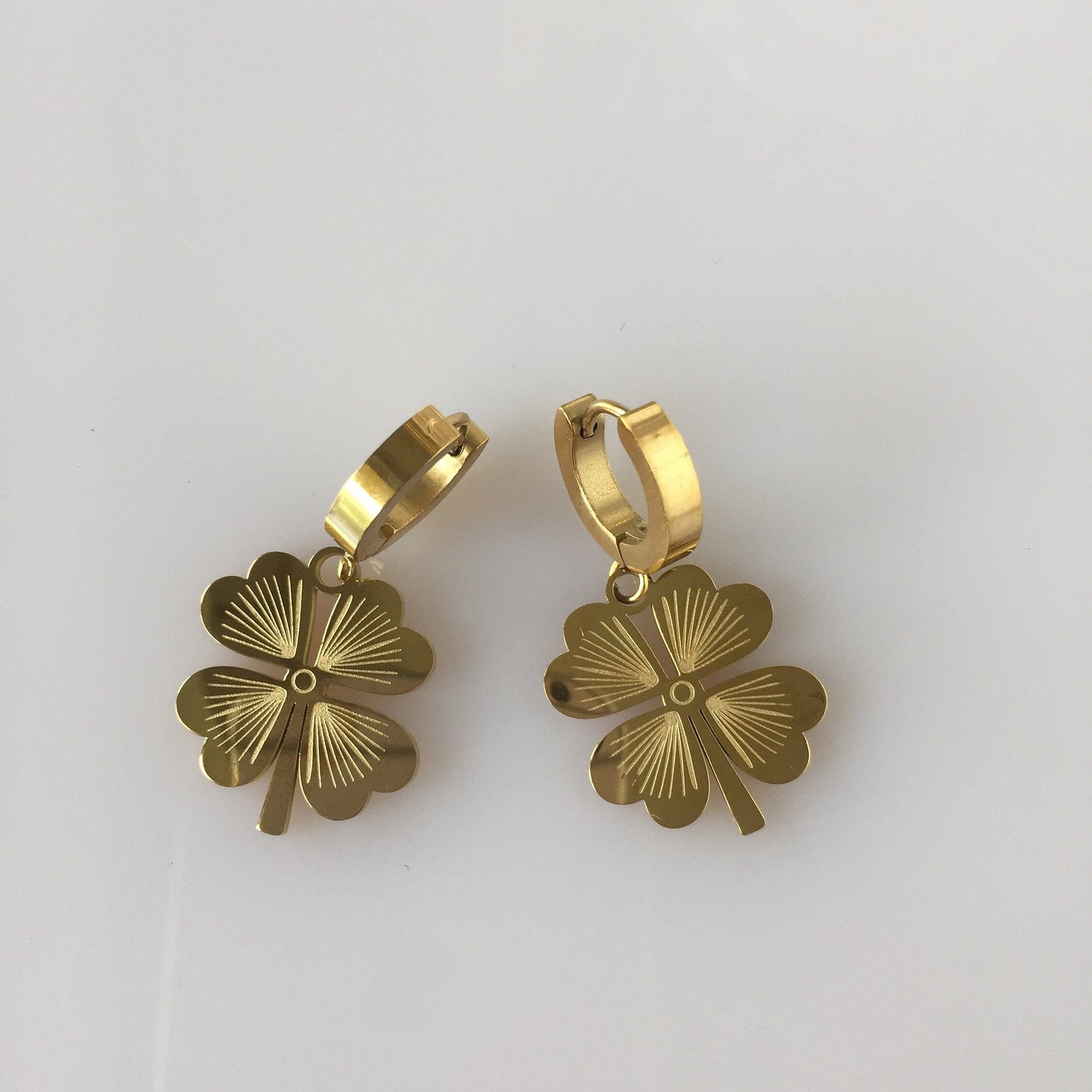 Gold Clover Earrings: 18K Plated Stainless Steel, Lucky Charm