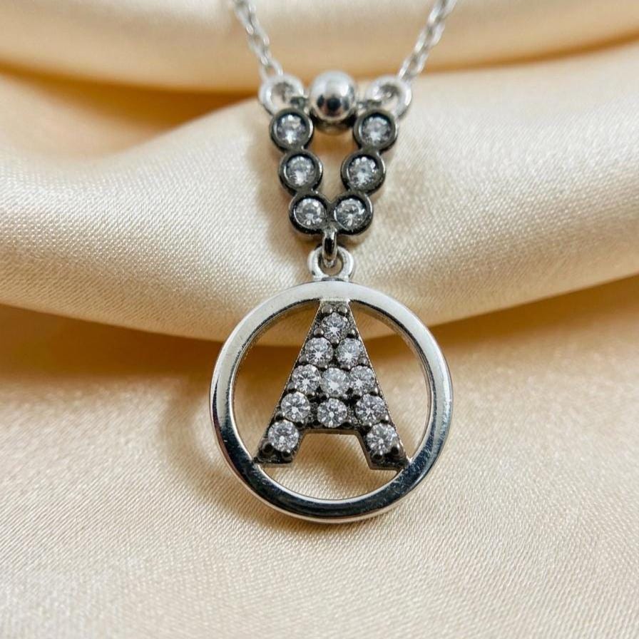 Sterling Silver Initial Necklace: Personalized Zircon Letter Pendant