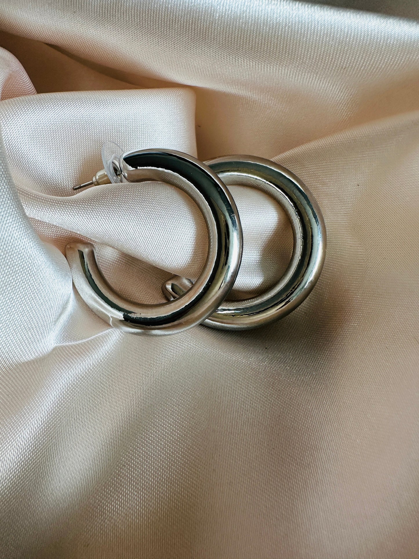 Silver Thick Hoop Earrings: Upcycled Brass, 2.5cm