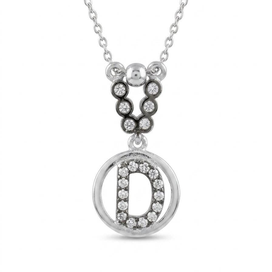 Personalized Sterling Silver D Necklace with Zircon Letters