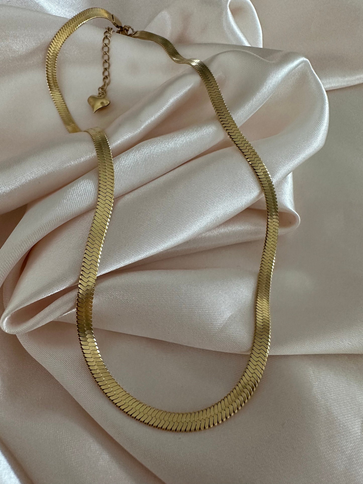 Gold Herringbone Chain: Dainty Snake Charm Necklace