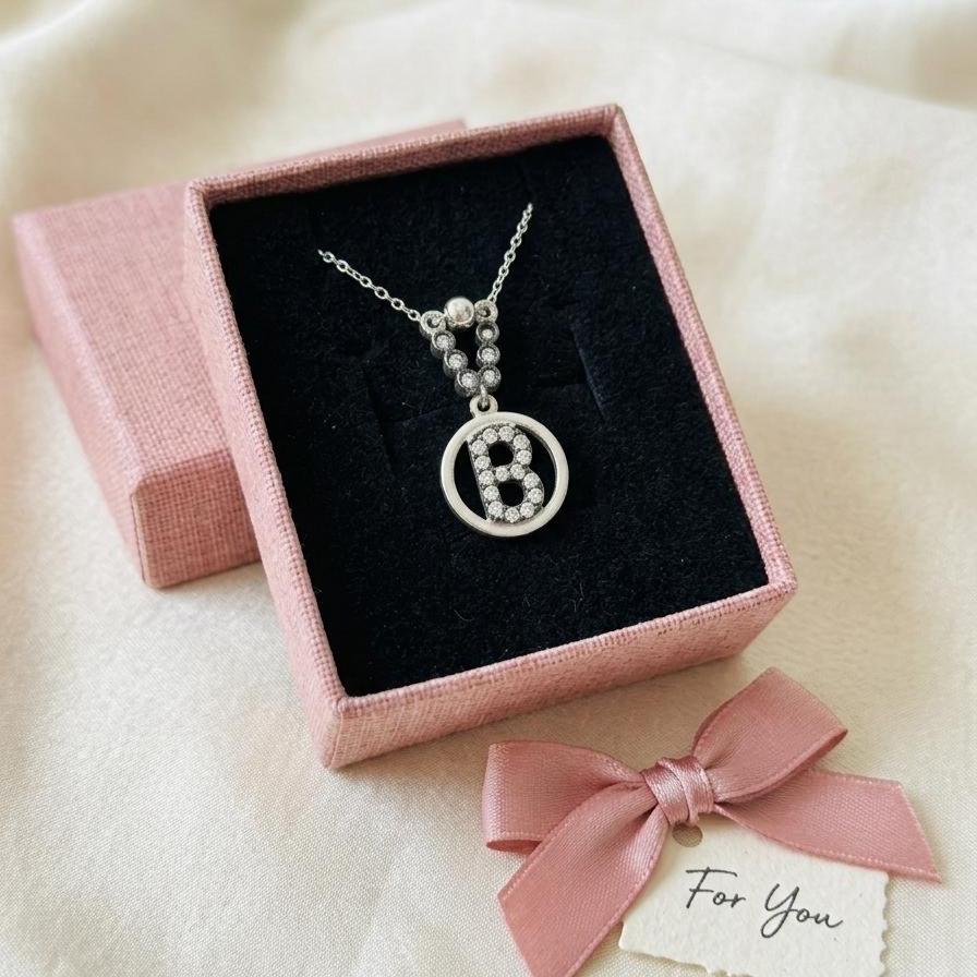 Sterling Silver Custom Initial B Necklace - Name Necklace with Zircon Letters