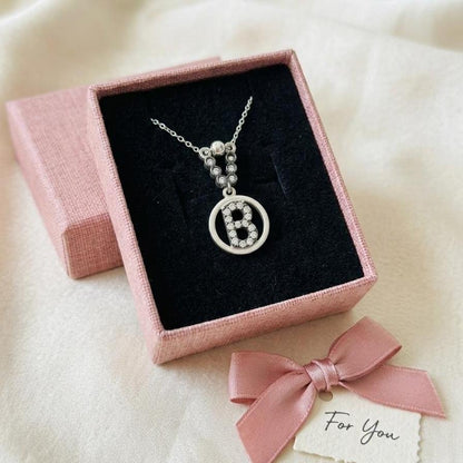 Sterling Silver Custom Initial B Necklace - Name Necklace with Zircon Letters