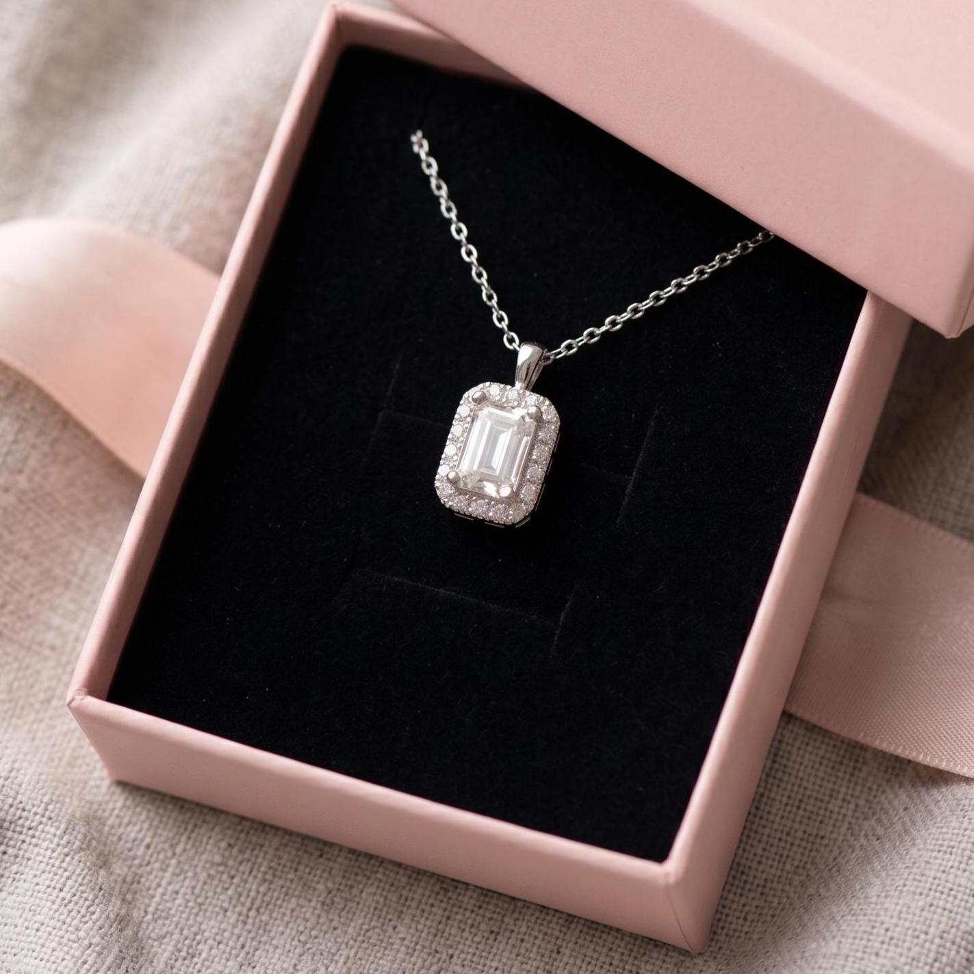 Baguette Zircon Necklace – Dainty 925 Sterling Silver Pendant Jewelry - Gift for Her