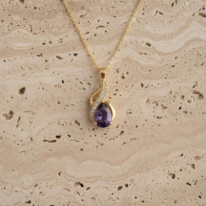 February Birthstone Necklace – Gold Vermeil Amethyst Teardrop Pendant