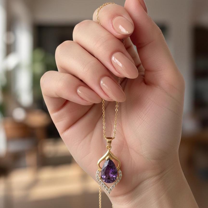 Gold Vermeil Amethyst Pendant Necklace -February Birthstone -