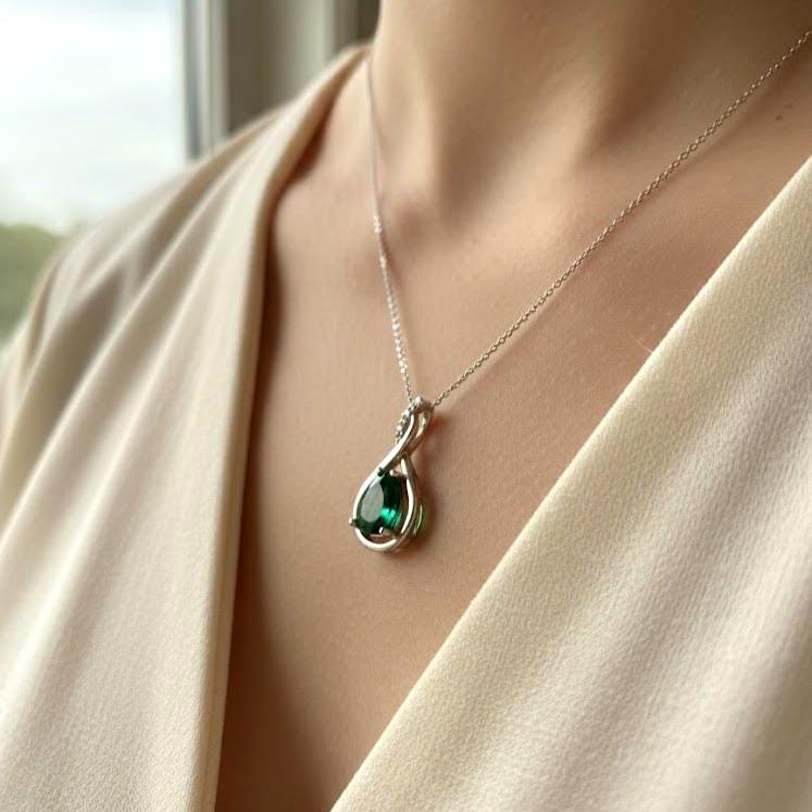 Emerald  Infinity Necklace -May Birthstone Pendant -