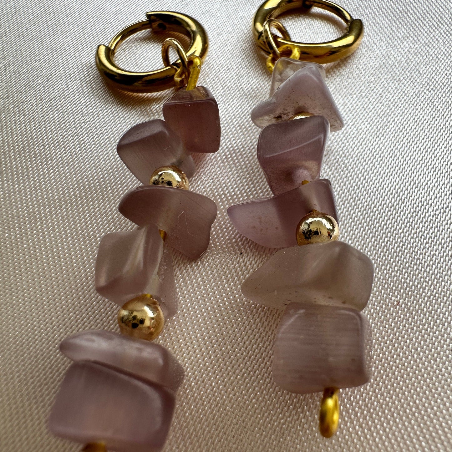 Morganite Gemstone Earrings: Gold Hoops