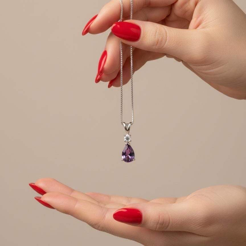 Amethyst Minimalist Necklace - February Birthstone Pendant - Dainty Jewelry -925 Sterling Silver