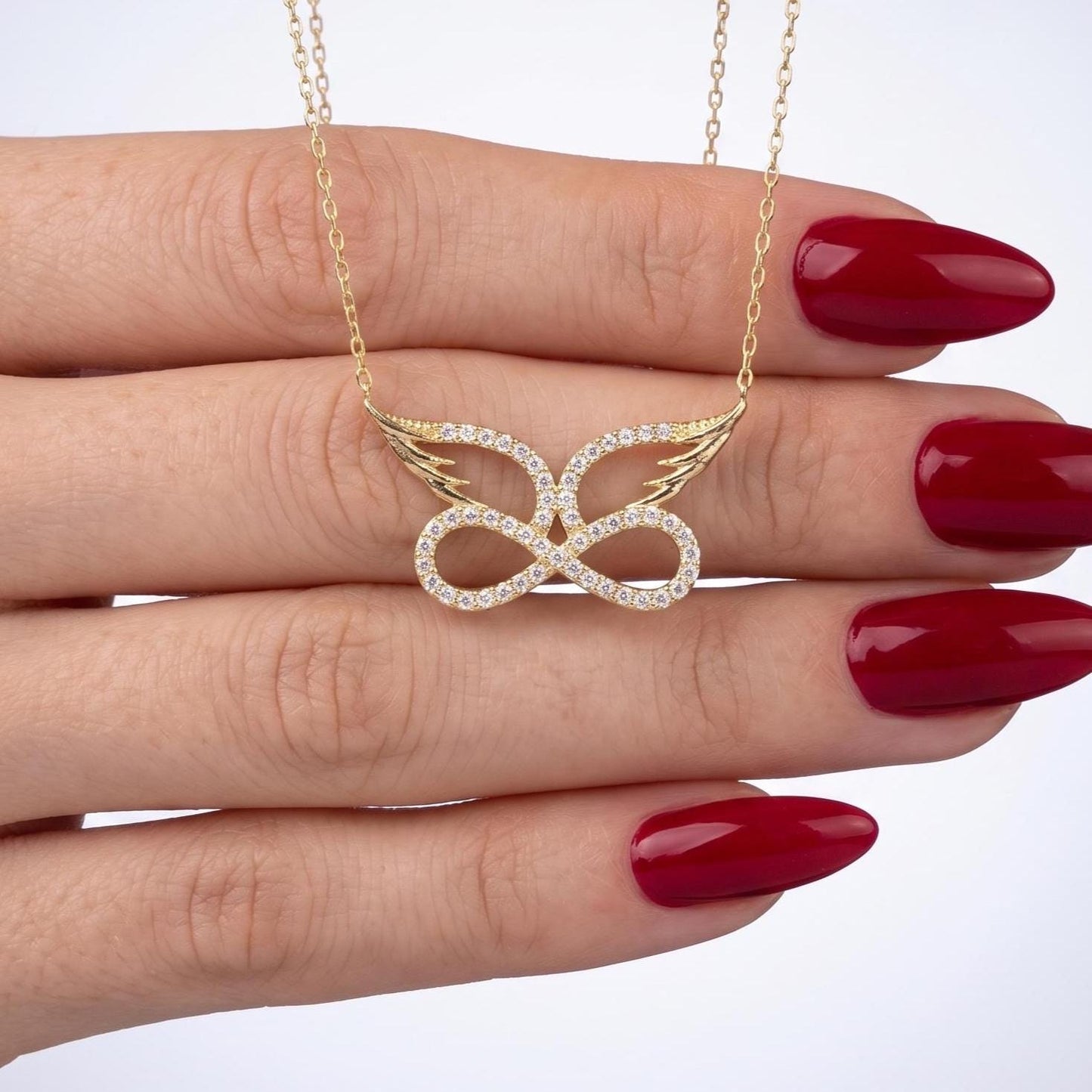 Angel Wing Infinity Necklace – Gold Vermeil on Sterling Silver with Zircon