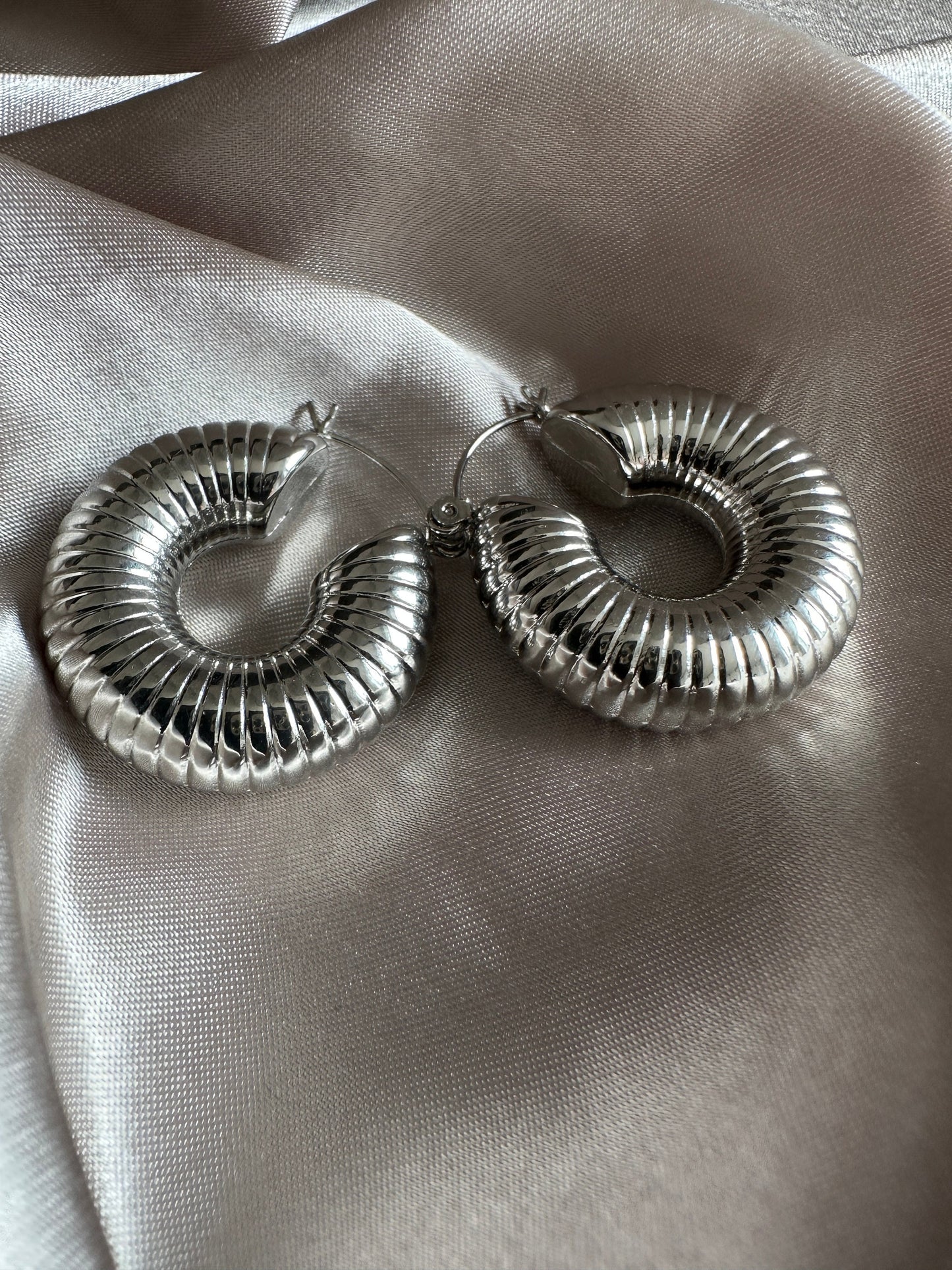 Silver Chiara Thick Hoop Earrings: Upcycled Brass