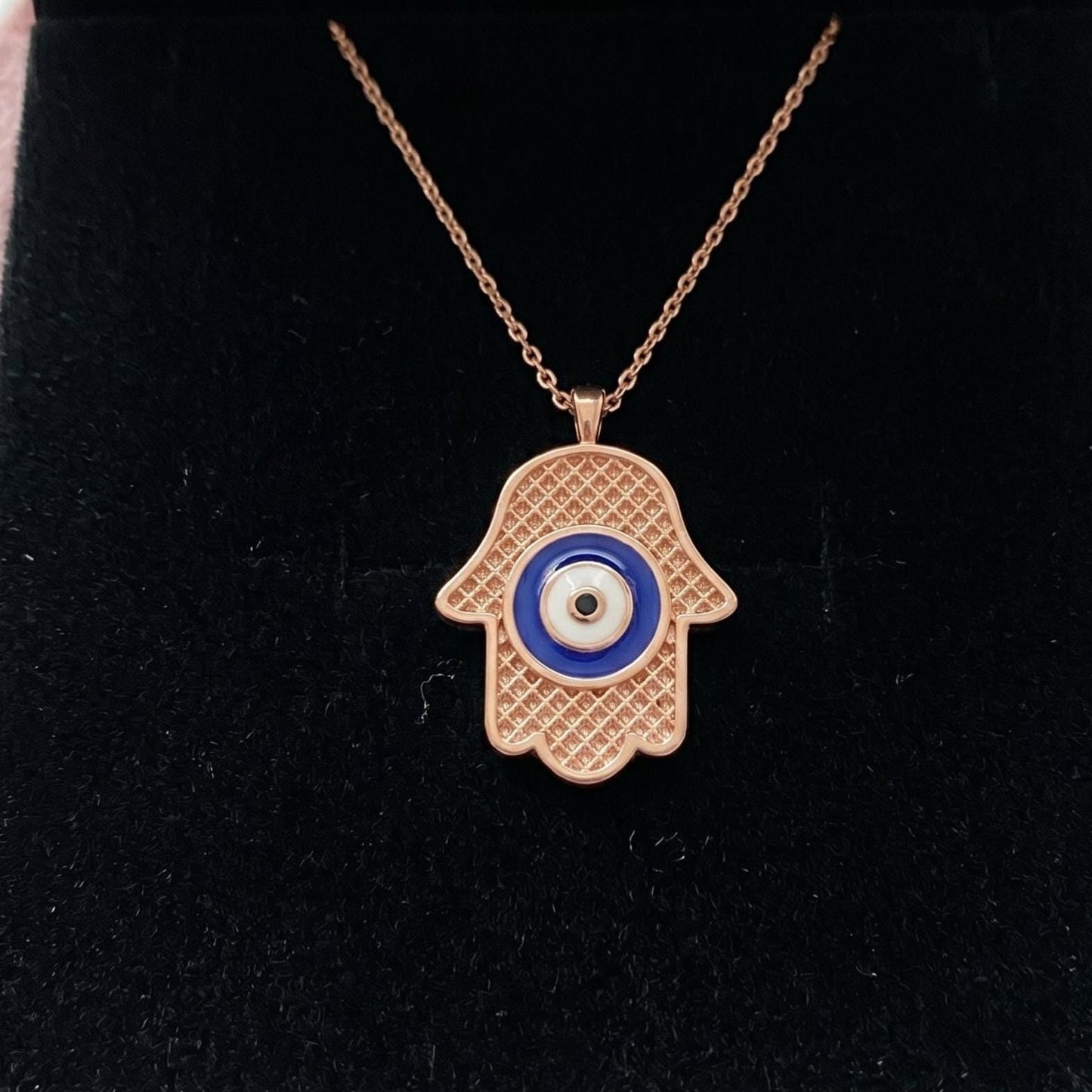 Rose Gold Hamsa Hand Necklace in Sterling Silver -Gift For Her