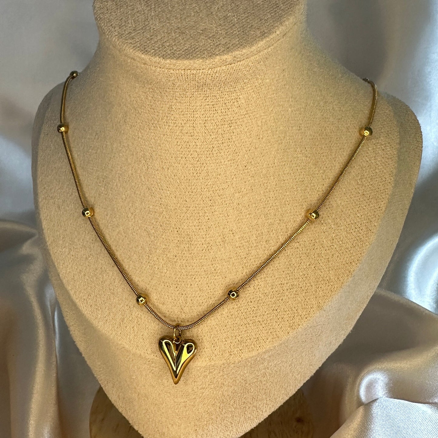Gold Heart Necklace: Stainless Steel Chain, Tarnish Free