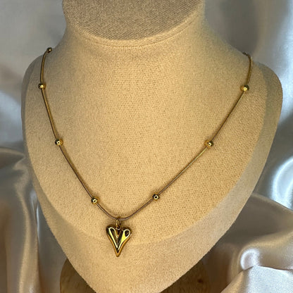 Gold Heart Necklace: Stainless Steel Chain, Tarnish Free