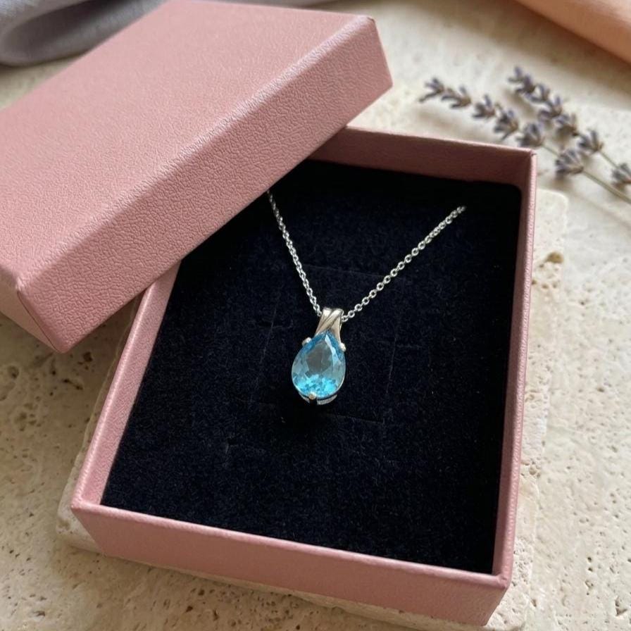Dainty Aquamarine Necklace - March Birthstone Pendant-Gift For Her