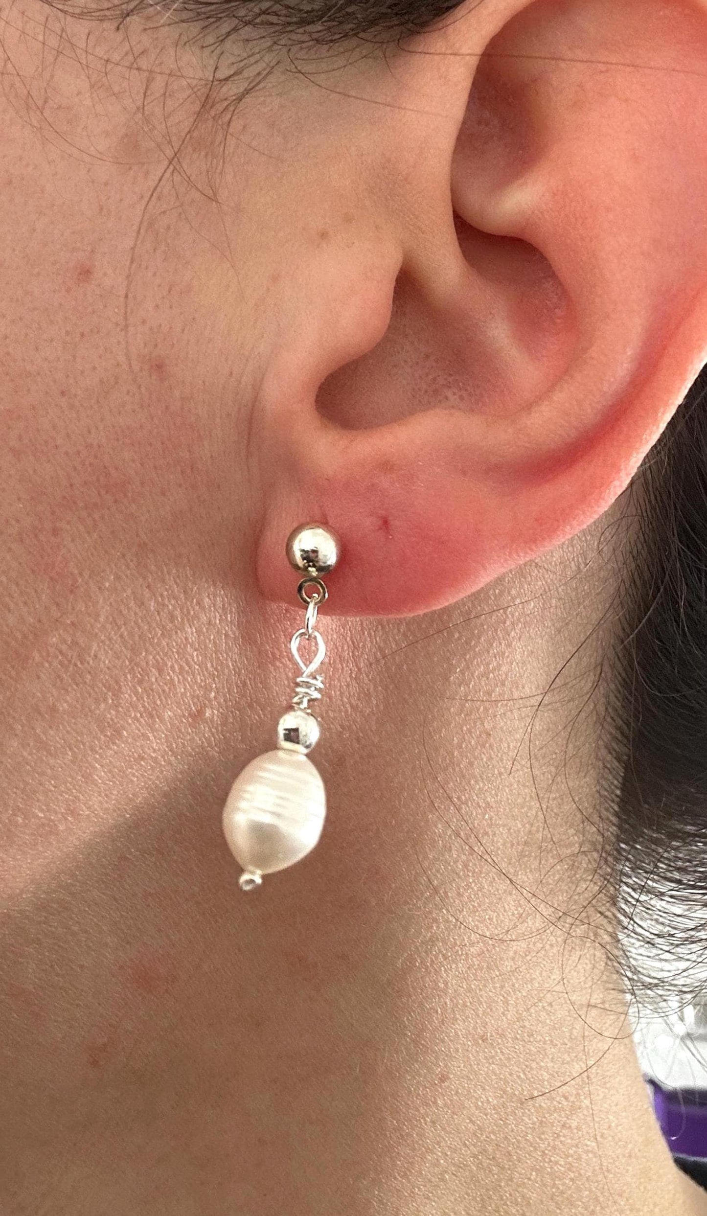 Handmade Pearl Dangle Earrings: Gold Hoops