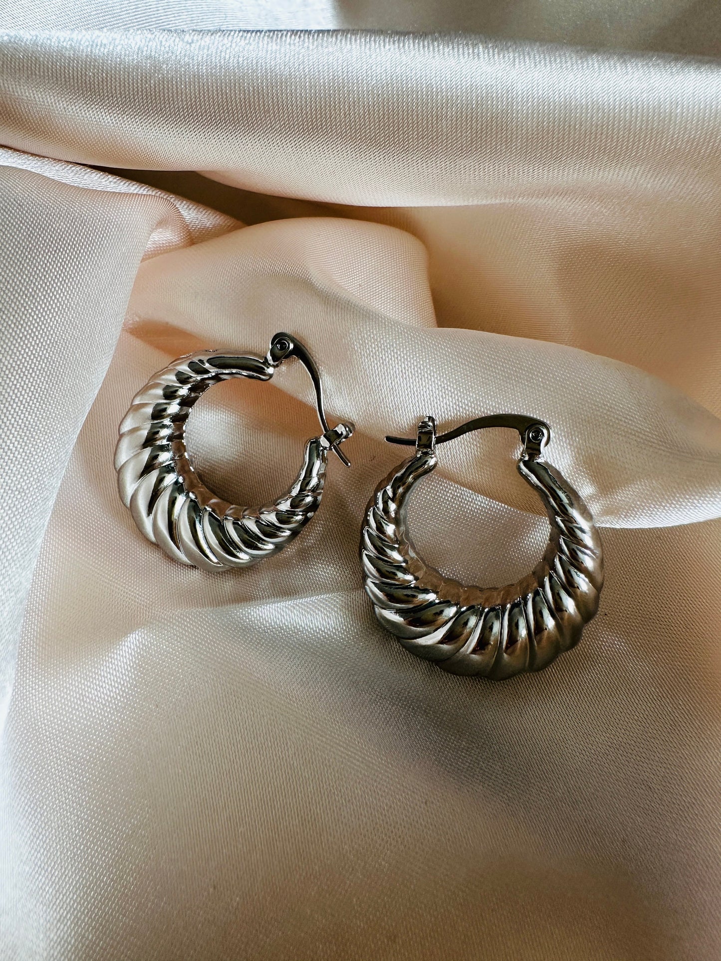 Silver Hoop Earrings: Upcycled Brass Twist Hoops