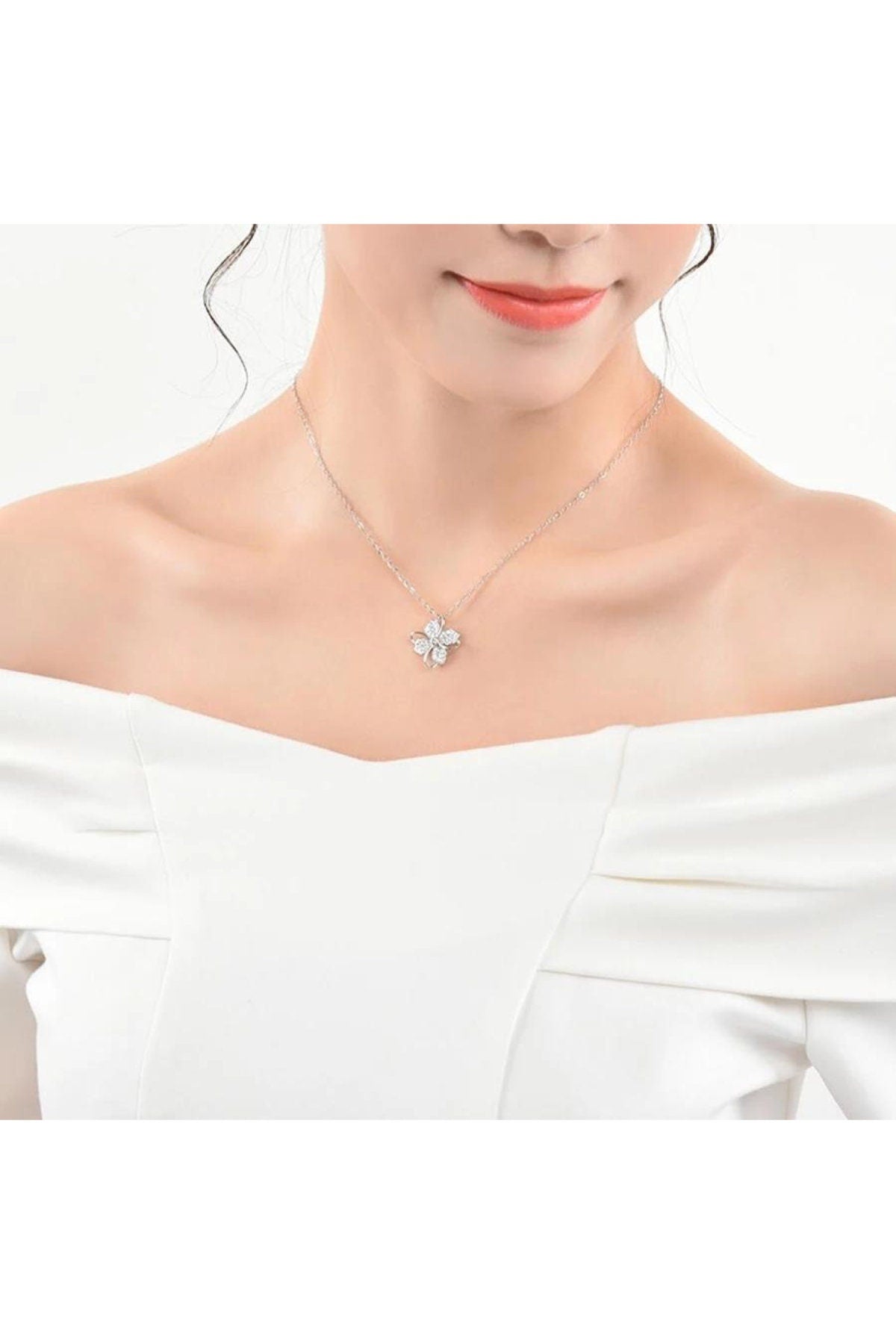 Zircon Clover Necklace – Sterling Silver Lucky Pendant Jewelry Gift