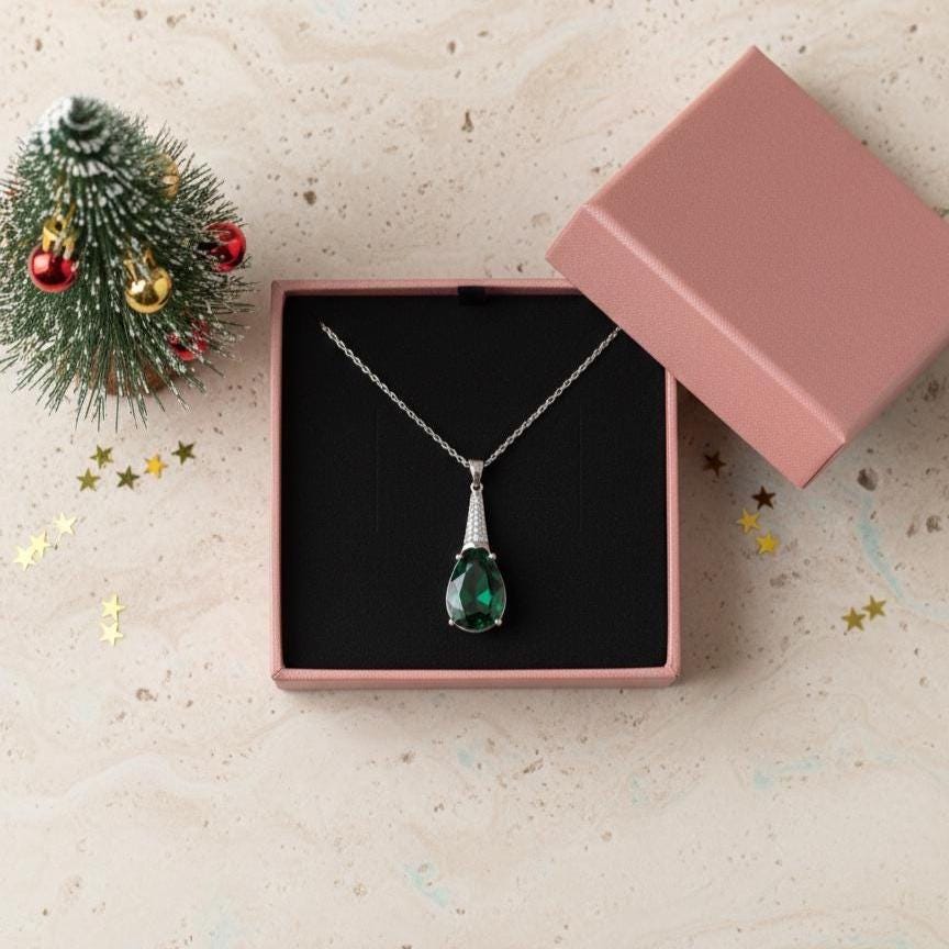 Emerald Necklace in Sterling Silver- May Birthstone Jewelry