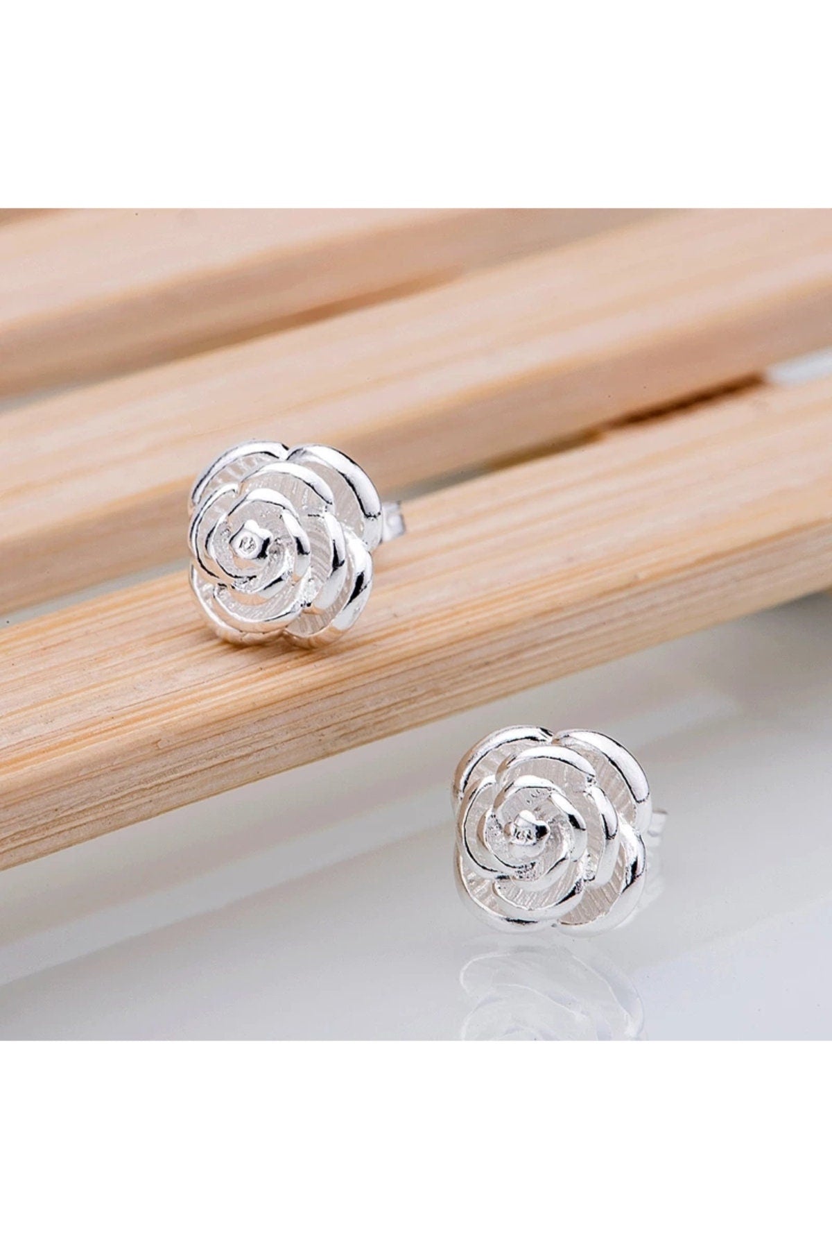 Dainty Sterling Silver Rose Earrings: Floral Blossom Jewelry