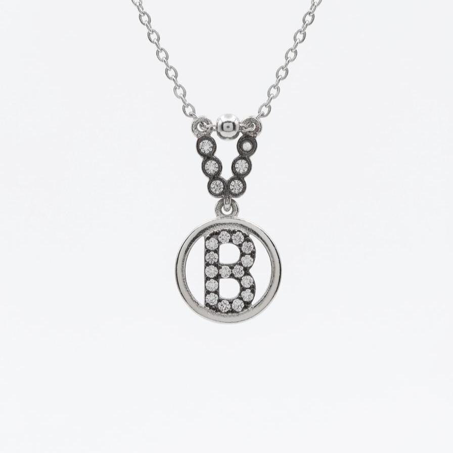 Sterling Silver Custom Initial B Necklace - Name Necklace with Zircon Letters