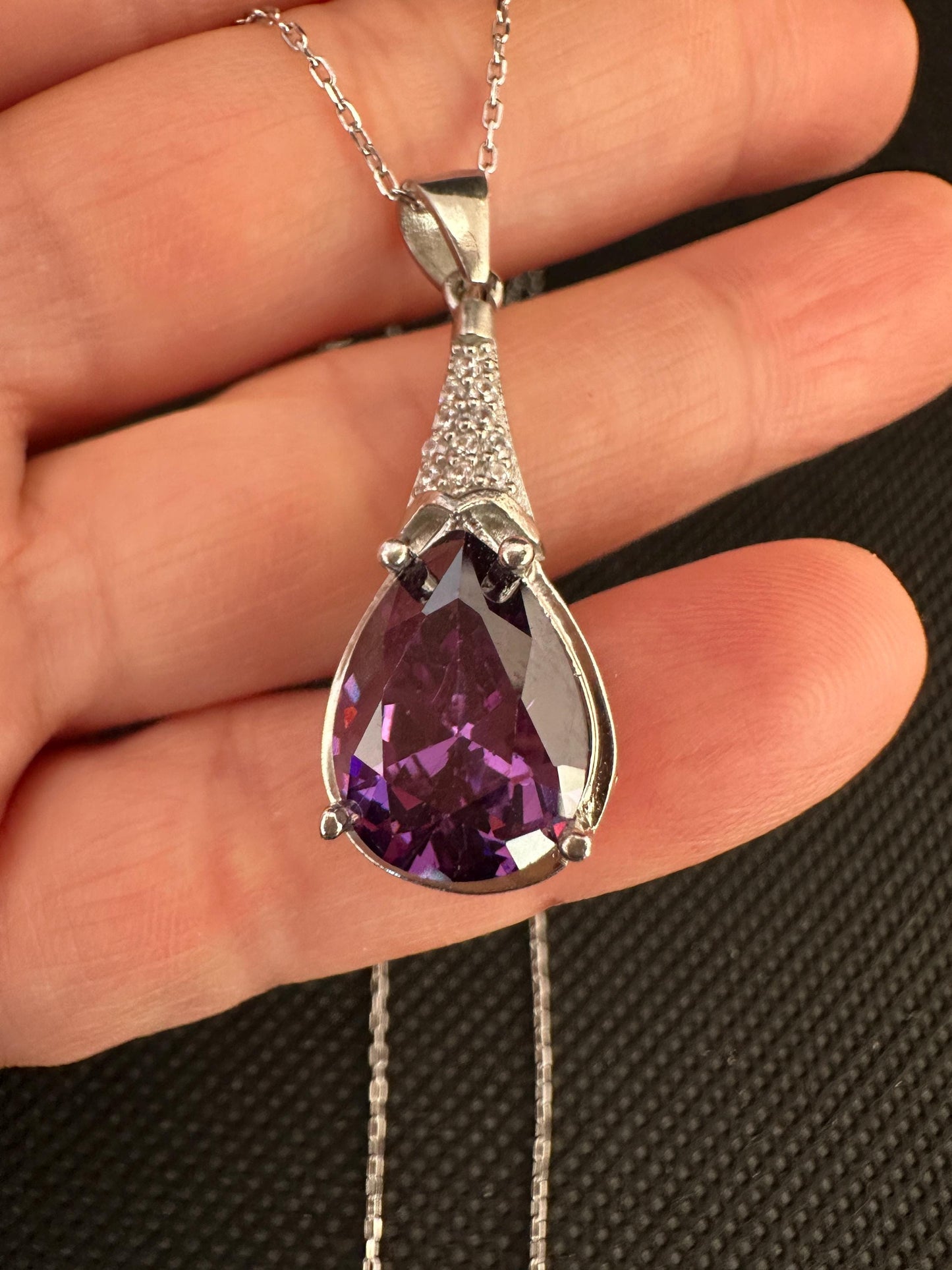 Chunky Amethyst Gemstone Necklace in Sterling Silver- February Birthstone Jewelry