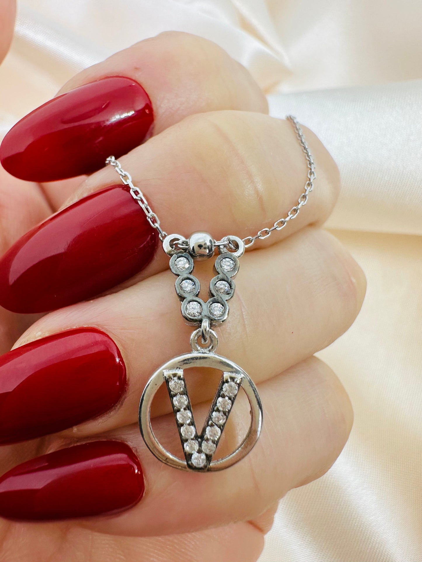 Sterling Silver R Necklace - Personalized Zircon Letter Jewelry