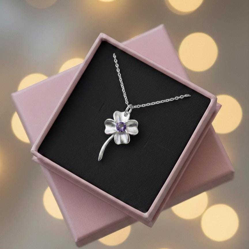 Amethyst Floral Pendant - Sterling Silver Nature Necklace-February Birthstone Jewelry Gift