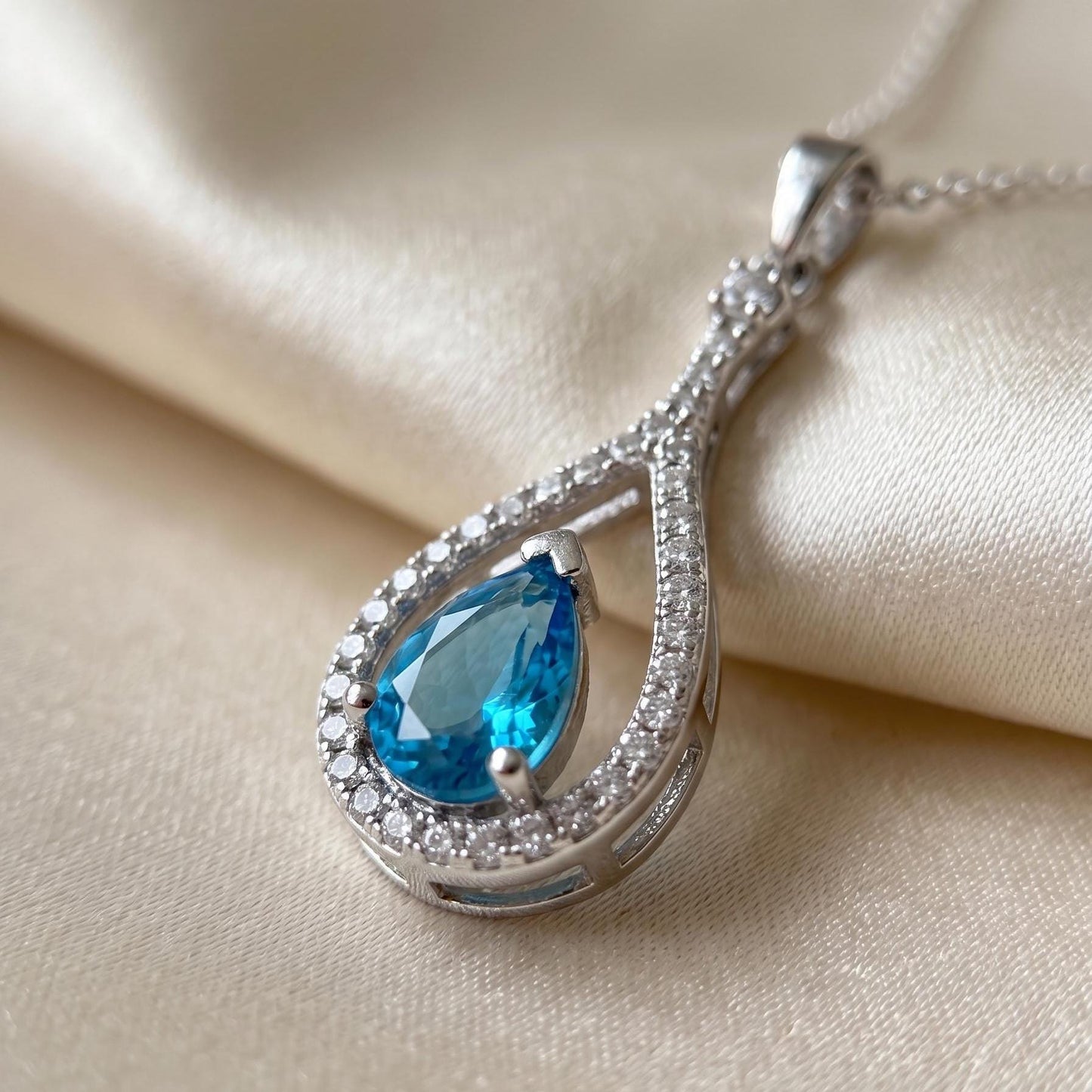 Aquamarine Sterling Silver Necklace-March Birthstone Pendant