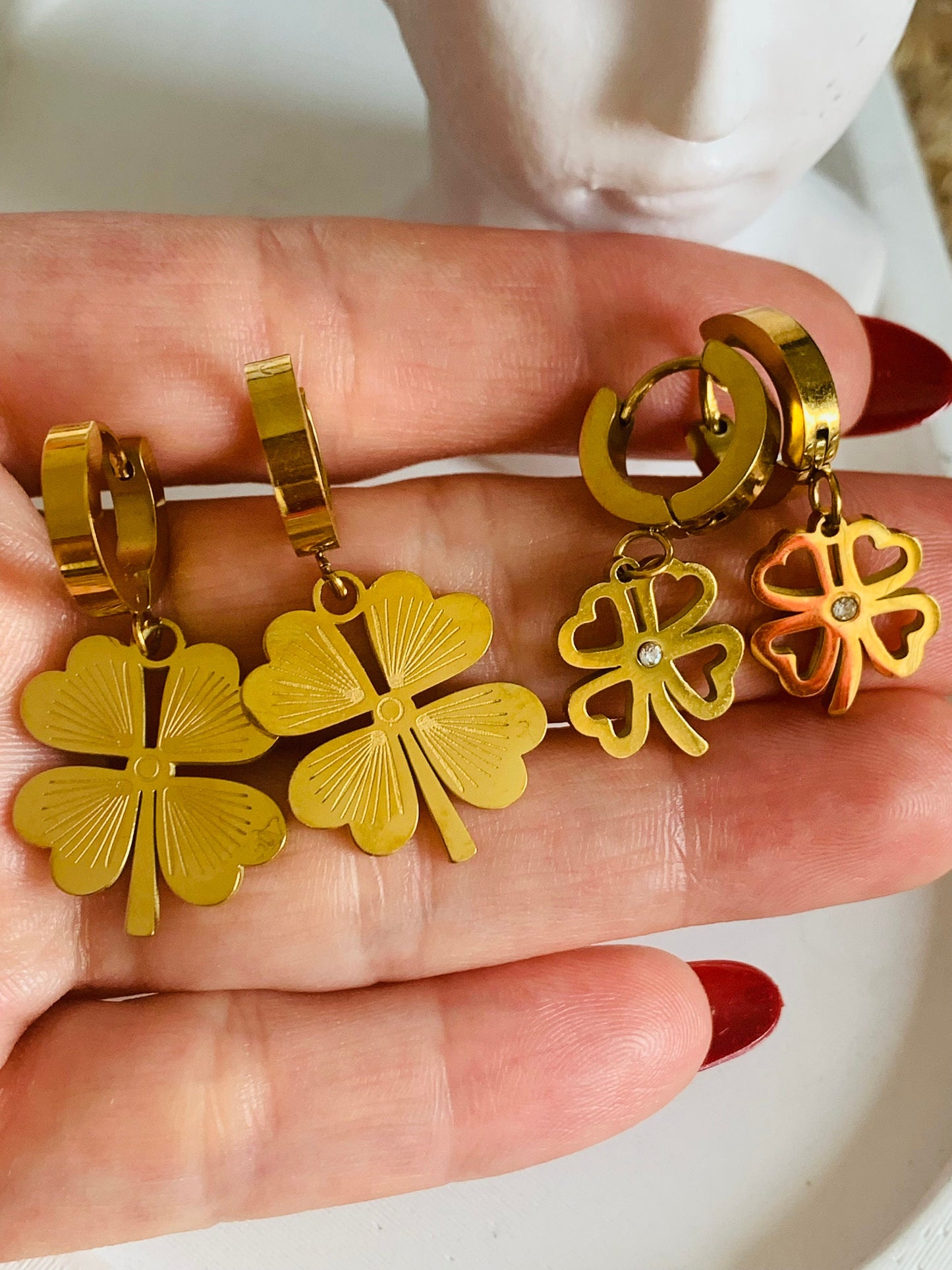 Gold Clover Earrings: 18K Plated Stainless Steel, Lucky Charm