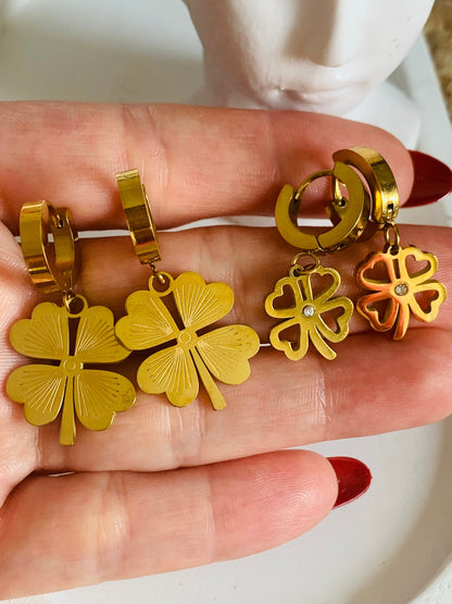 Gold Clover Earrings: 18K Plated Stainless Steel, Lucky Charm