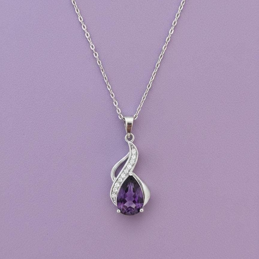 Amethyst Teardrop Necklace – February Birthstone in Sterling Silver