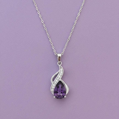 Amethyst Teardrop Necklace – February Birthstone in Sterling Silver