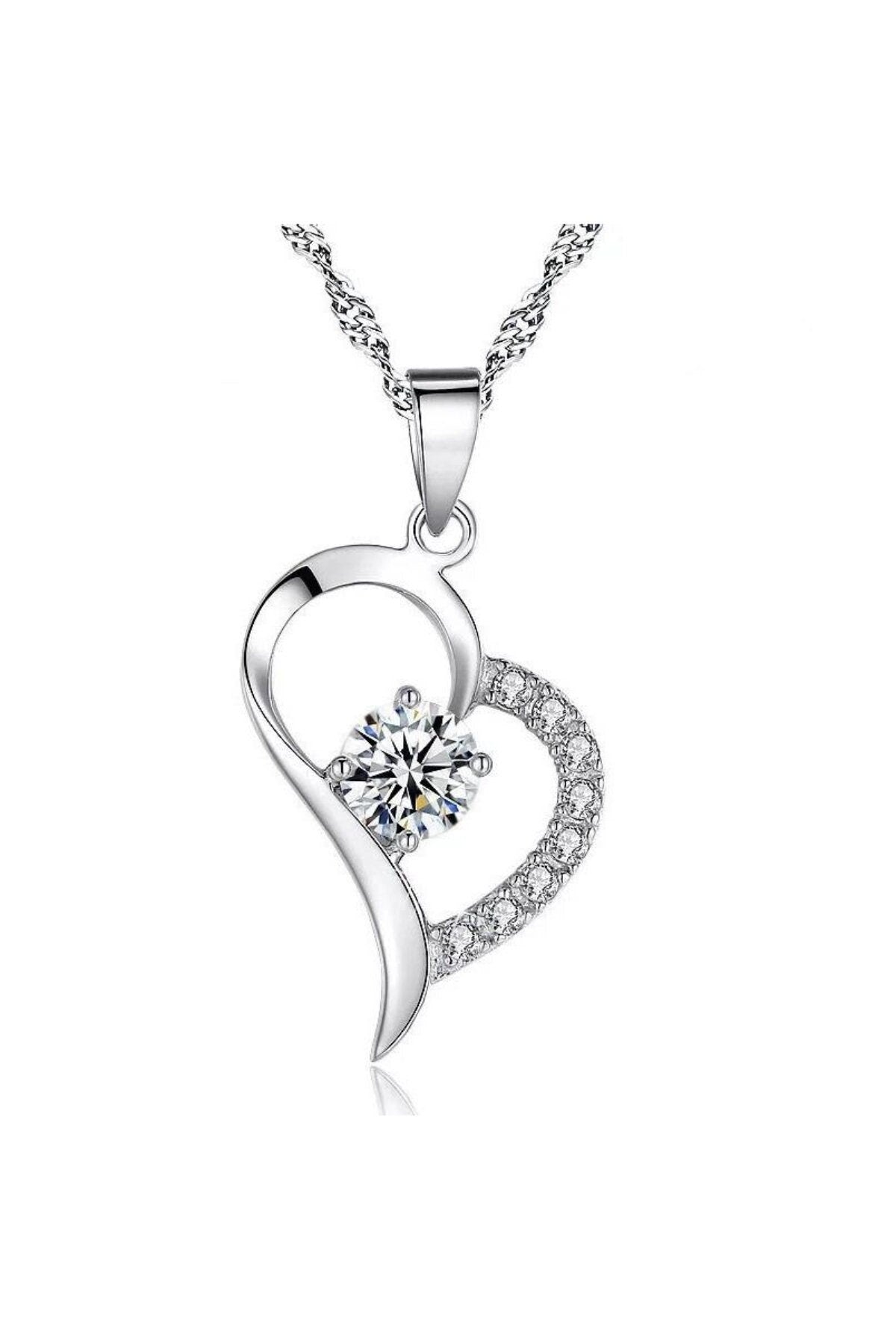 Dainty Silver Necklace with Zircon Heart Pendant - Sparkling Gift for Her